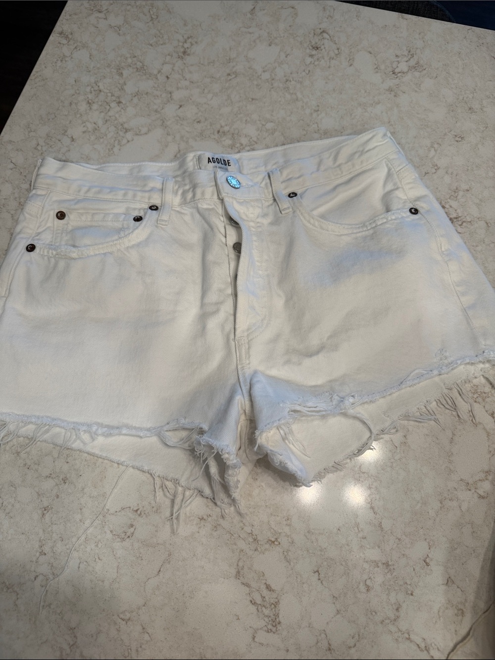 Agolde White Frayed Hem Denim Cutoff Shorts